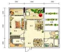 水岸新世纪生态花园度假酒店1室2厅0卫69.8㎡户型图