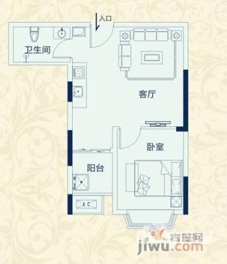 佳兴国际汇1室1厅1卫57.3㎡户型图