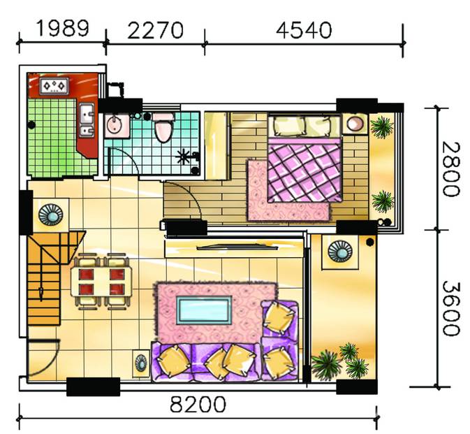 时代花苑1室1厅1卫户型图