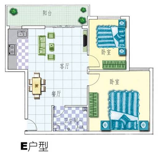 香山花园2室1厅1卫户型图
