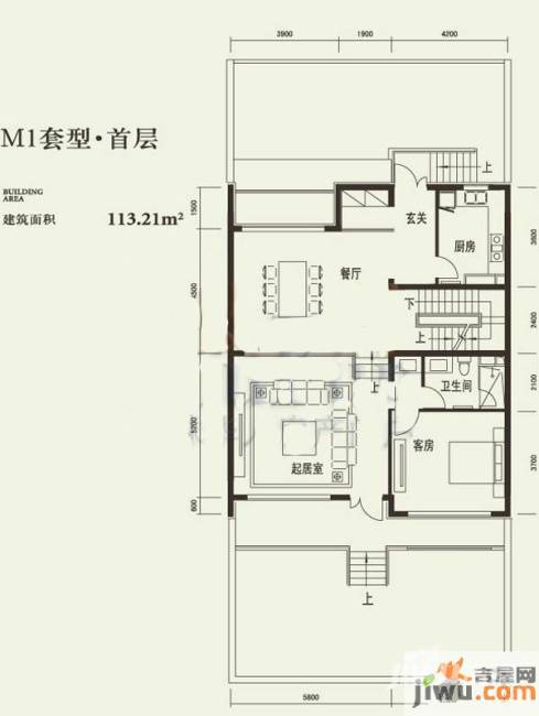 燕西台1室2厅1卫113.2㎡户型图