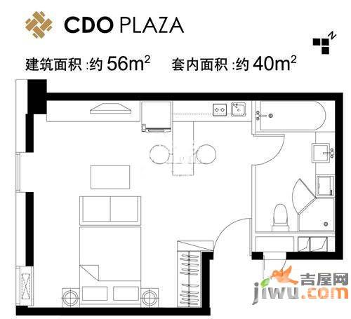 设计师广场1室0厅1卫56㎡户型图