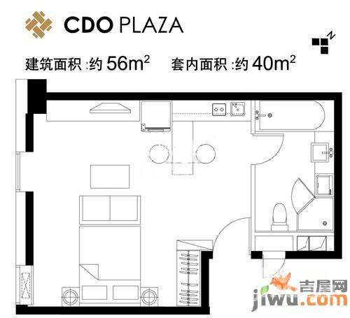 设计师广场1室0厅1卫56㎡户型图