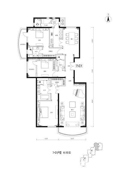 公园18722室2厅3卫260㎡户型图