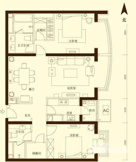 公园18722室1厅1卫150㎡户型图