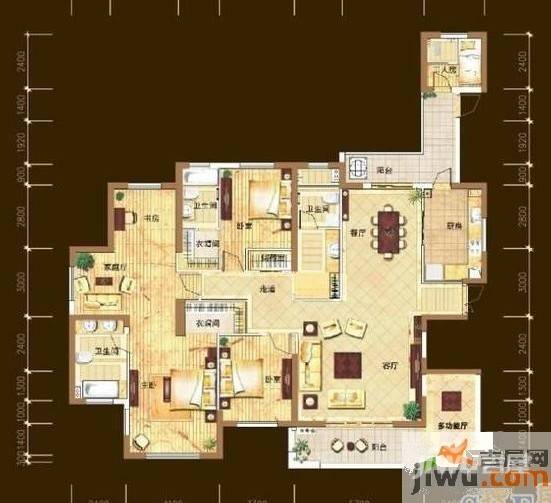 泛海国际SOHO城2室2厅1卫88㎡户型图