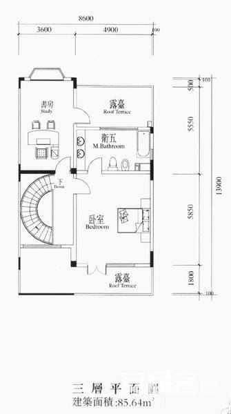 檀香山别墅5室3厅5卫442.6㎡户型图