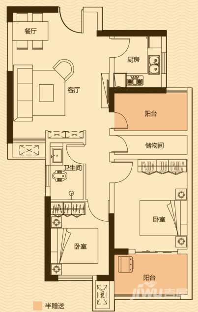 绿地海外滩2室2厅1卫81.9㎡户型图