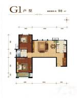 建邦华庭2室1厅1卫98㎡户型图