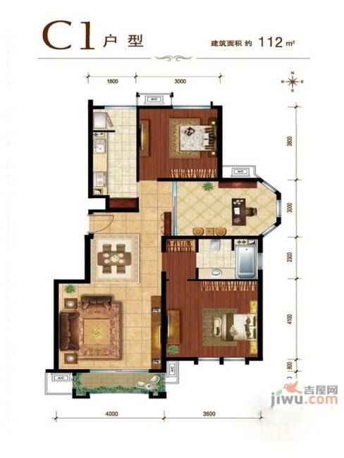 建邦华庭2室2厅1卫112㎡户型图