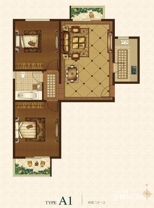 翡翠城第二季2室2厅1卫97.6㎡户型图