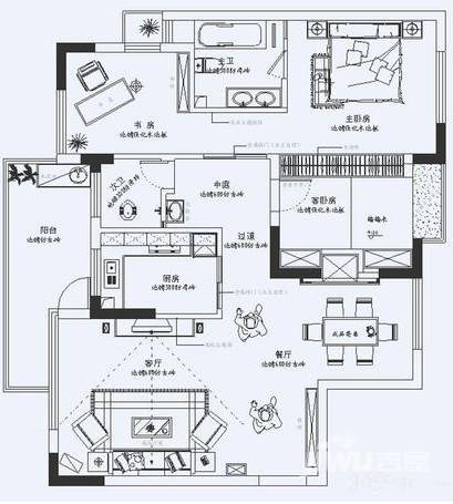 金泰假日花城商铺3室2厅1卫80㎡户型图