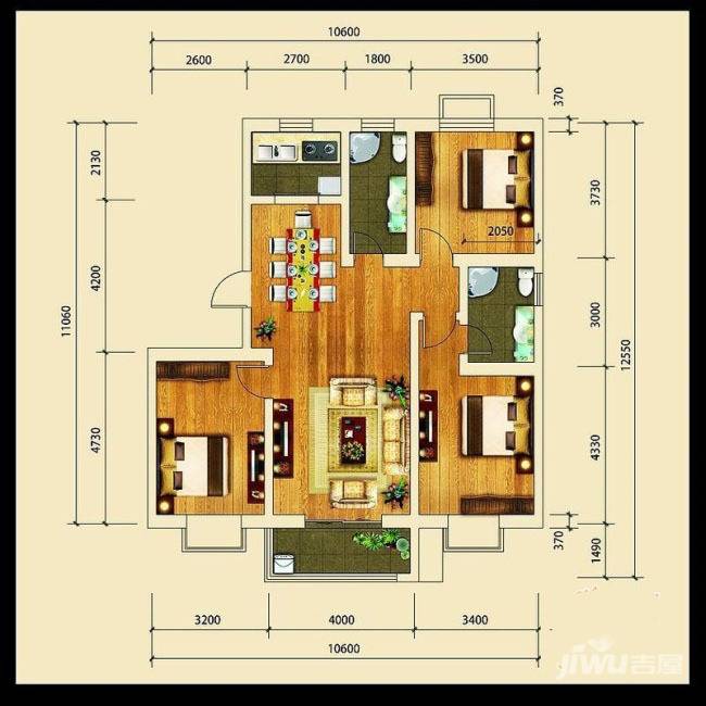 香格里拉尚城3室2厅2卫123.3㎡户型图