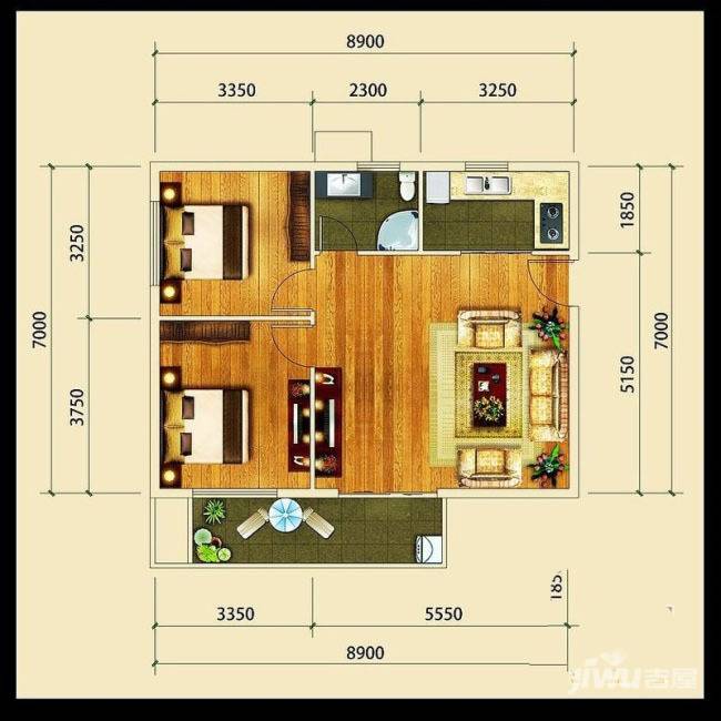 香格里拉尚城2室1厅1卫85.9㎡户型图