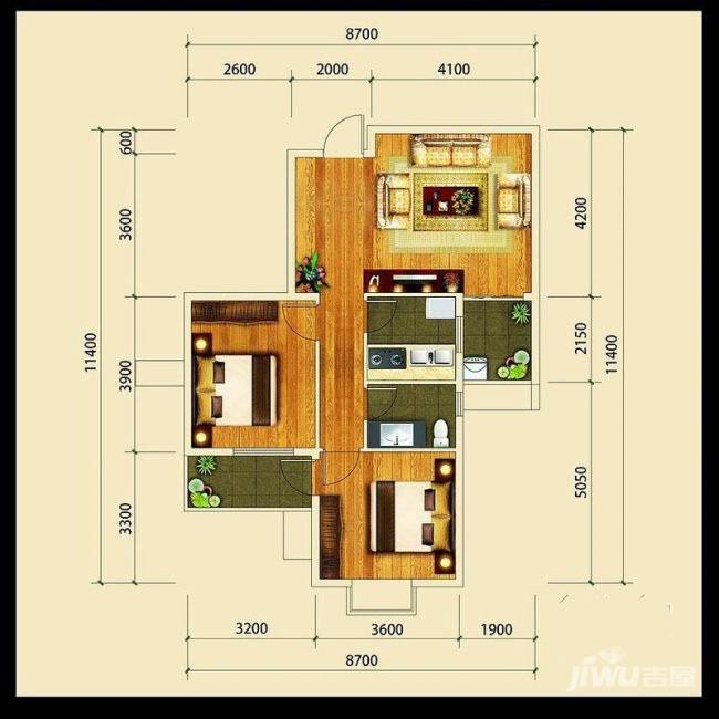 香格里拉尚城2室1厅1卫86.4㎡户型图