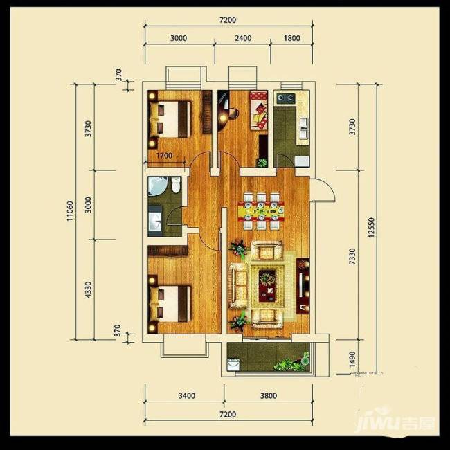 香格里拉尚城2室2厅1卫87.1㎡户型图