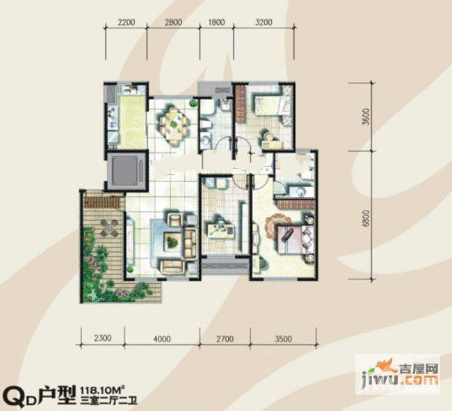 奥林匹克花园3室2厅2卫118.1㎡户型图