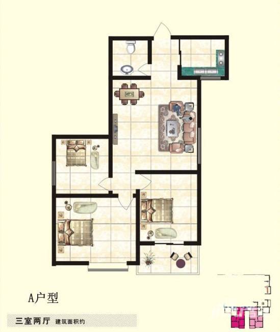 百合花园二期3室2厅1卫户型图