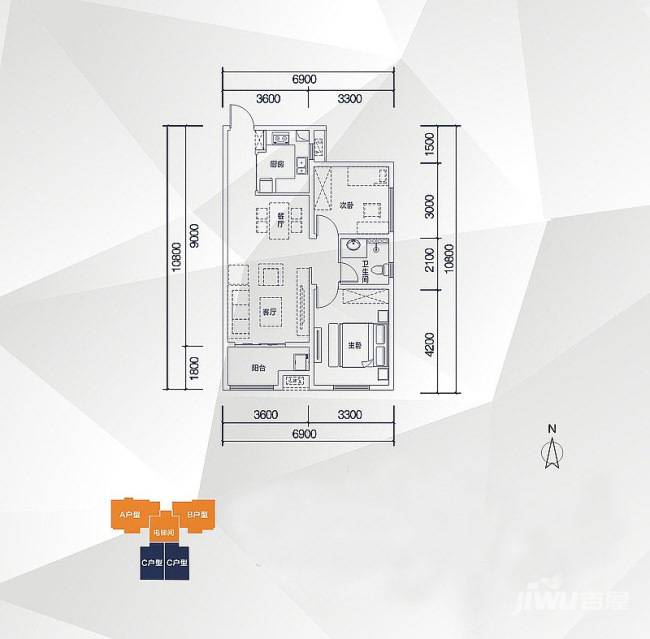 天朗长安2室2厅1卫79㎡户型图