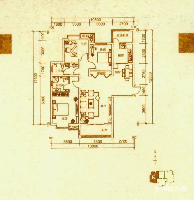 山水悦庭3室2厅2卫139㎡户型图