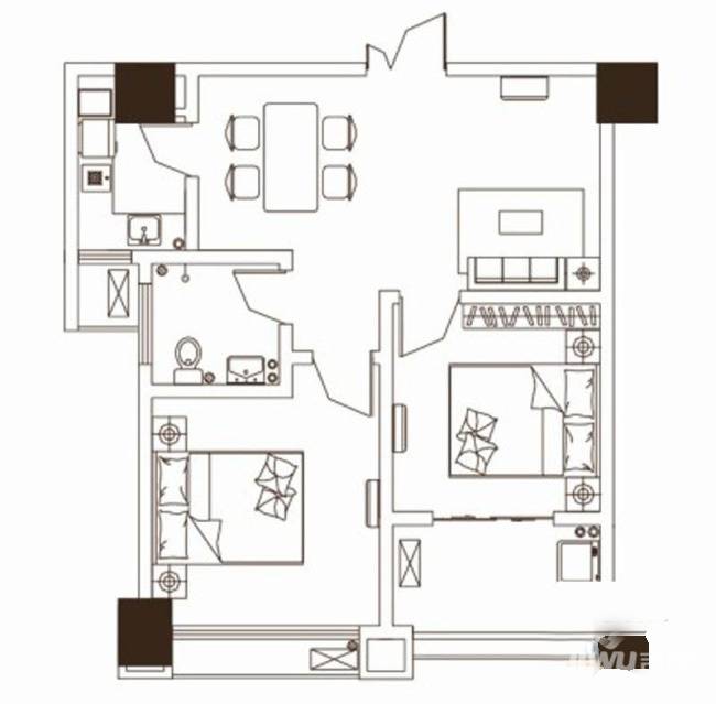 星期八公社2室2厅1卫76.7㎡户型图