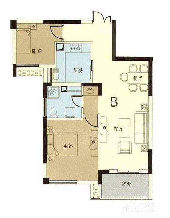 鸿路北城明珠（桔子公寓）2室2厅1卫90㎡户型图