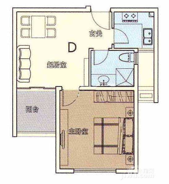 鸿路北城明珠（桔子公寓）1室1厅1卫56㎡户型图