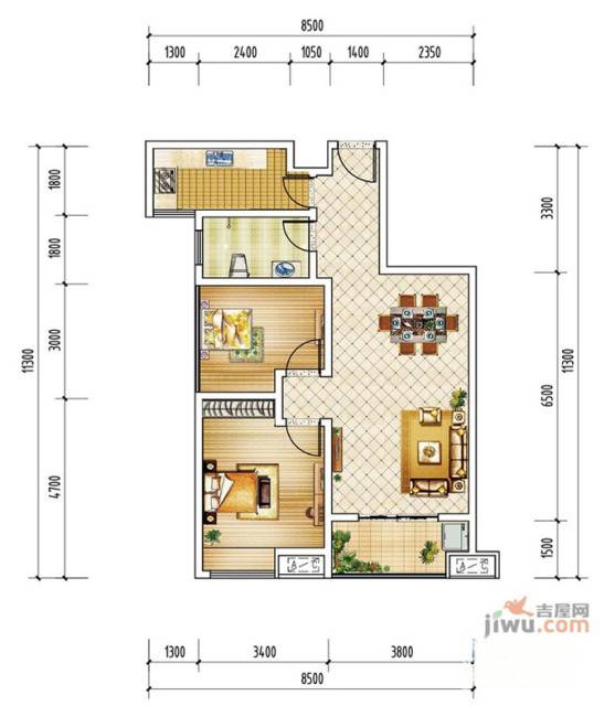 世宏城市广场2室2厅1卫78.6㎡户型图