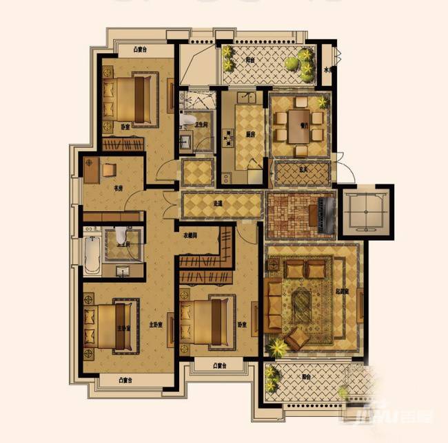 绿地乔治庄园4室2厅2卫163㎡户型图