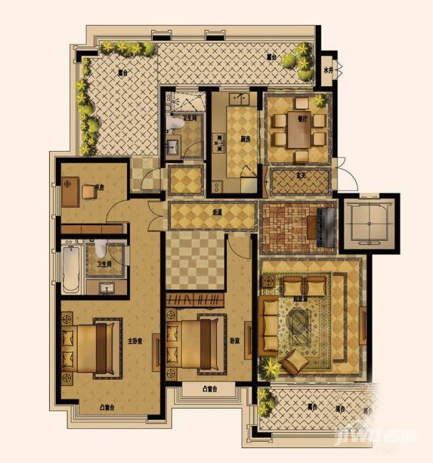 绿地乔治庄园3室2厅2卫137㎡户型图