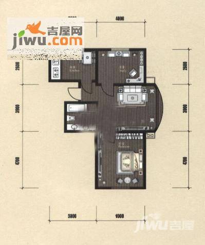 宝翠园2室1厅1卫88.7㎡户型图