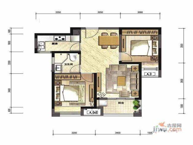 绿地中心2室2厅1卫75㎡户型图