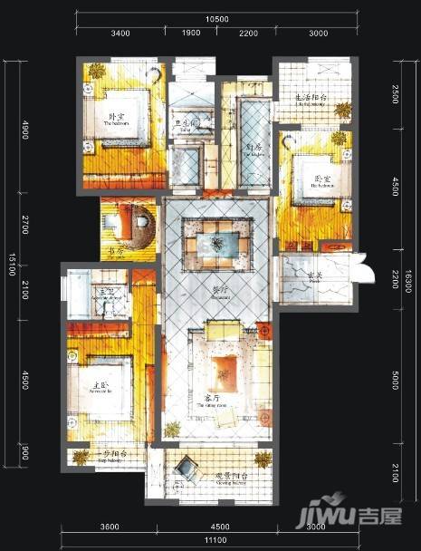 美洲故事3室2厅2卫150㎡户型图