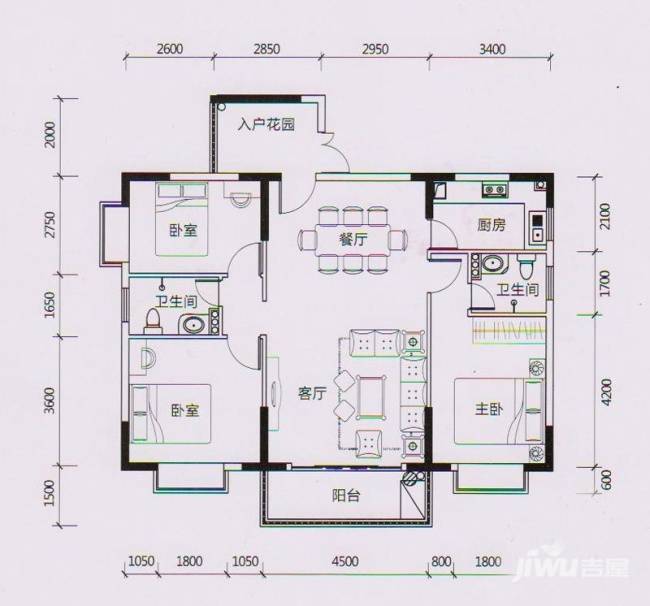 学府雅苑3室2厅2卫118㎡户型图