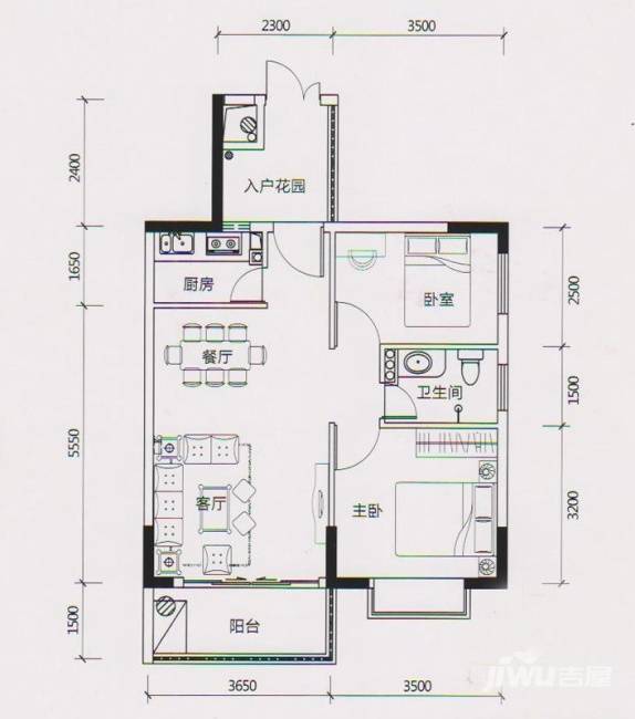 学府雅苑2室2厅1卫65㎡户型图