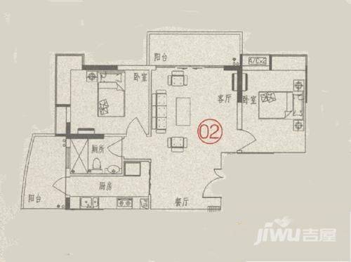 罗马家园2室2厅1卫85㎡户型图