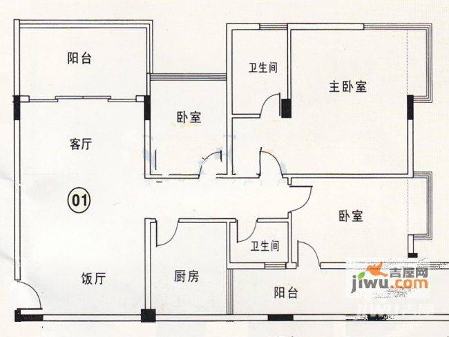 宏业楼3室2厅2卫86㎡户型图