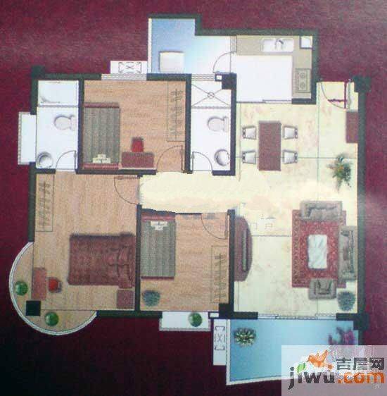 花城悦翠园3室2厅2卫100㎡户型图