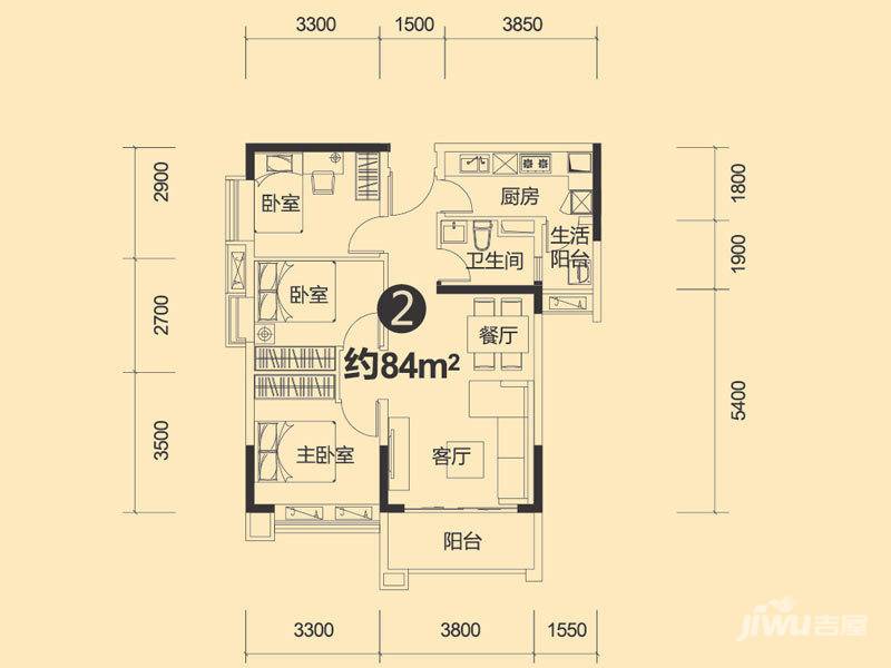 广州时代倾城3室2厅1卫84㎡户型图