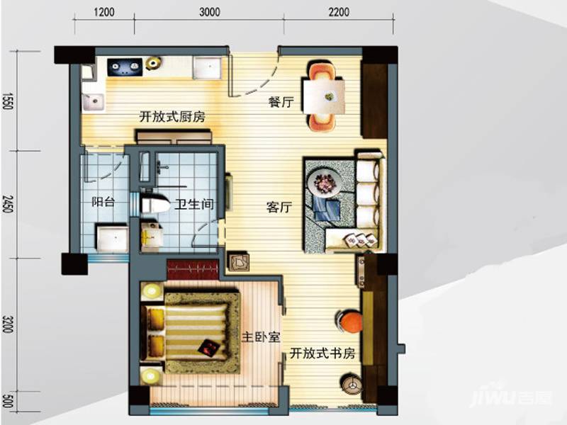 碧桂园空港国际2室2厅1卫59㎡户型图