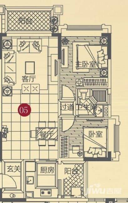 敏建锦绣世家2室2厅1卫83.6㎡户型图