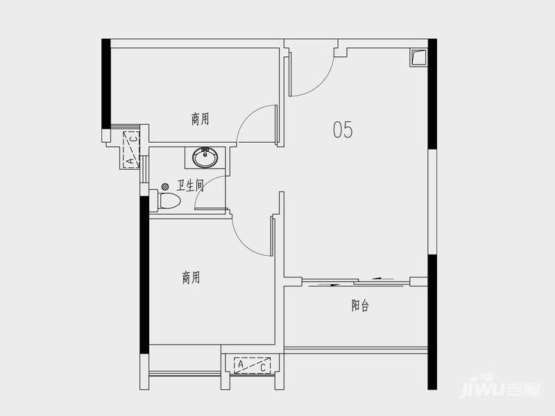 柏丽星寓2室2厅1卫53㎡户型图