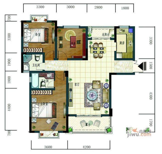 东区小时代3室2厅2卫116㎡户型图