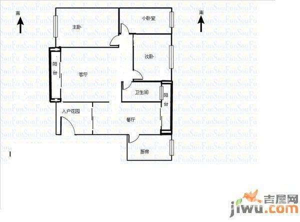 风华丽都3室2厅2卫105㎡户型图