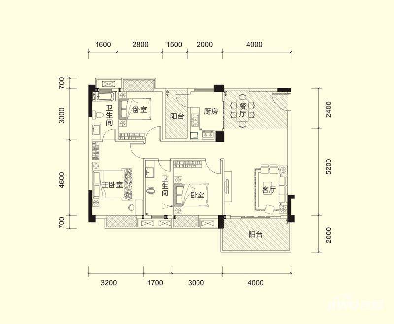 宏新蜜糖小城3室2厅2卫101㎡户型图