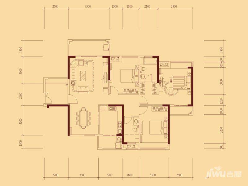 万林湖9期3室2厅2卫142㎡户型图