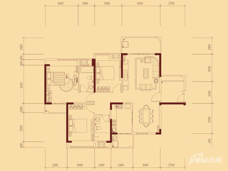 万林湖9期3室2厅2卫129㎡户型图