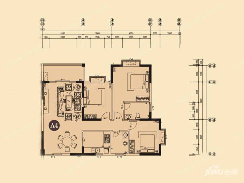 海富豪庭3室2厅1卫127.2㎡户型图