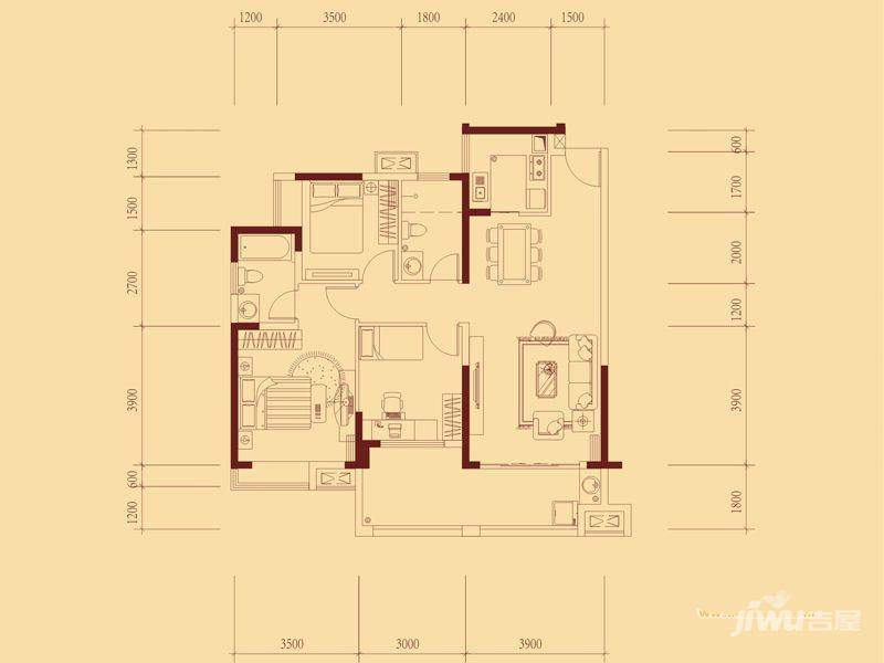 万林湖9期3室2厅2卫108㎡户型图