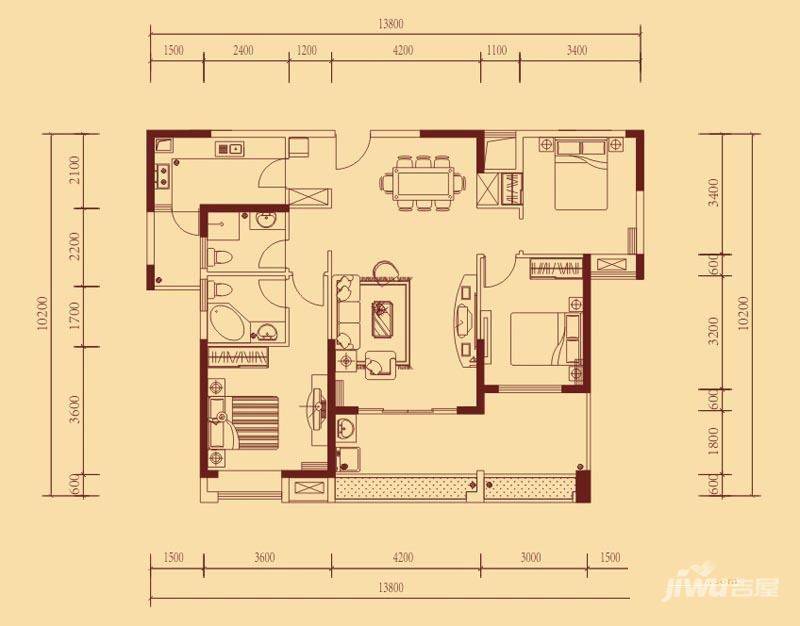 万林湖9期3室2厅2卫132㎡户型图